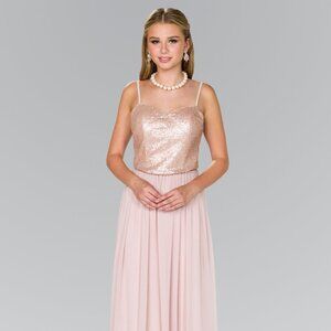 NEW OFF SHOULDER SLEEVELESS A-LINE CHIFFON DRESS EMBROIDERED WITH SEQUIN GL2416